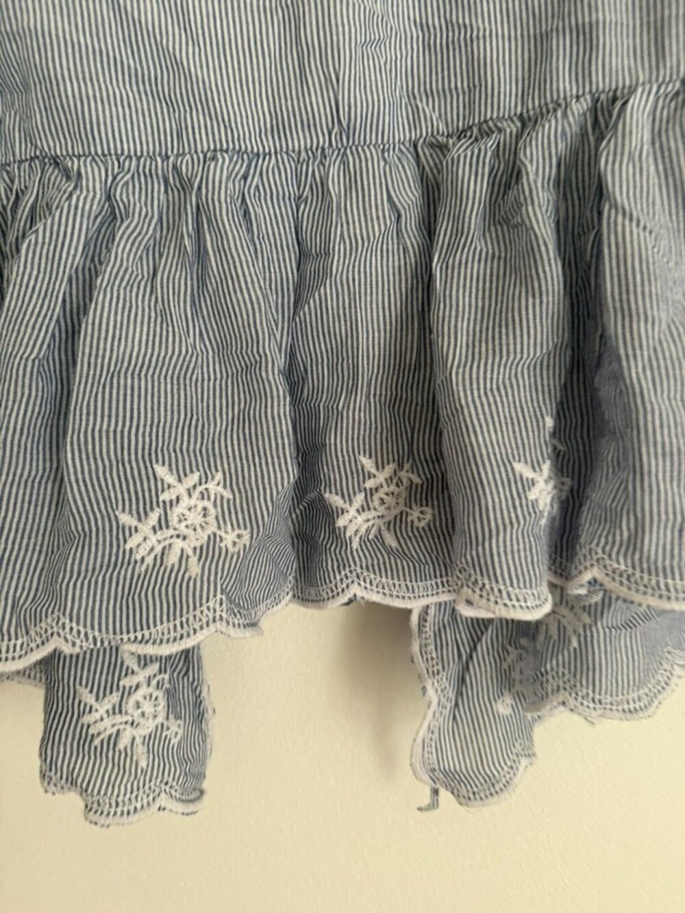 American Eagle Blue White Striped Embroidered Boho Peplum Babydoll Top Size XL - Picture 9 of 9